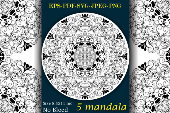 5 Floral Lineart Mandala Coloring Pages & Graphics