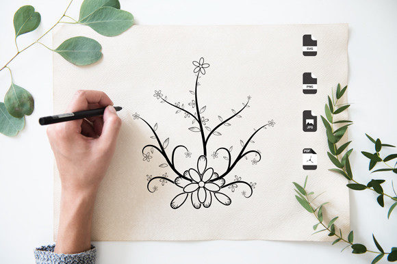 Hand Drawn Flowers Coloring Page Graphics & Amp Review
