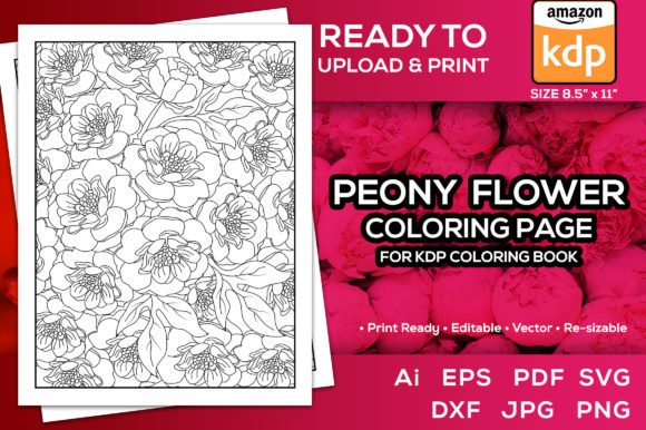 Peony Flower Coloring Book: Graphics & Coloring Pages Amp