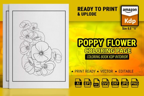 Poppy Flowers Coloring Pages for Adult: Graphics & Coloring Pages Amp