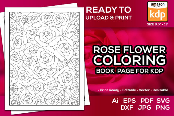 Red Roses Flower Coloring Pages Book Kdp: Graphics & Coloring Pages Amp