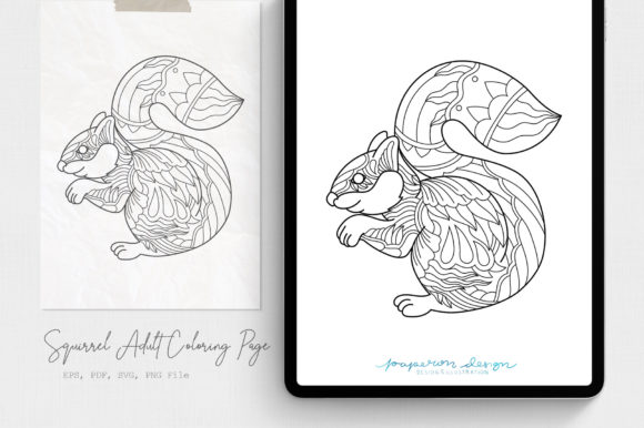 Squirrel Adult Coloring Page Graphics & Coloring Pages