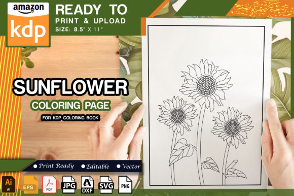 Sunflower Coloring Page KDP Interior: Graphics & Amp